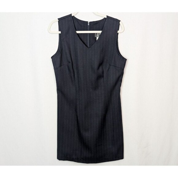 VINTAGE 90s Y2K City Triangles 13 Blazer Jacket Suit Dress Set Navy Pin Stripe - Picture 4 of 16